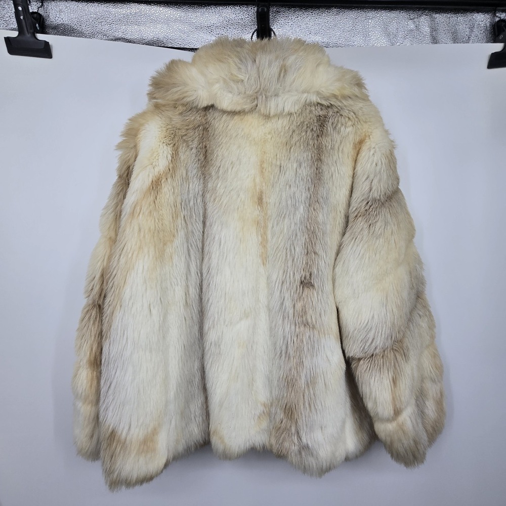 Vintage 80s 90s Faux Fur Jacket Womens 17 18 Cream Tan Fox Pockets Lined Mobwife - Picture 8 of 16